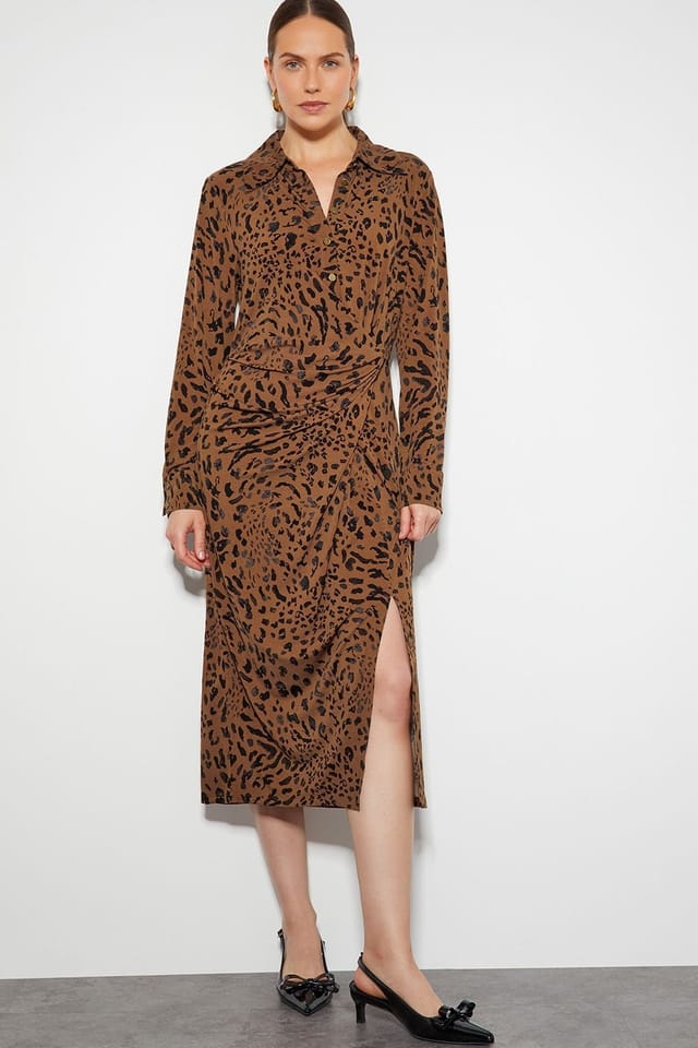 Monsoon Monsoon Women's Aubrey Jersey Leopard Print Dress in Brown - 2