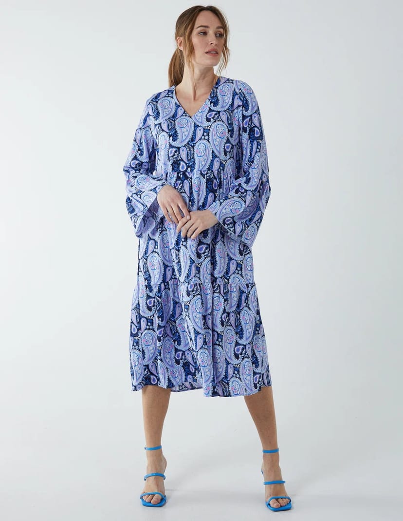 Blue Vanilla Paisley V Neck Midi Dress - 1