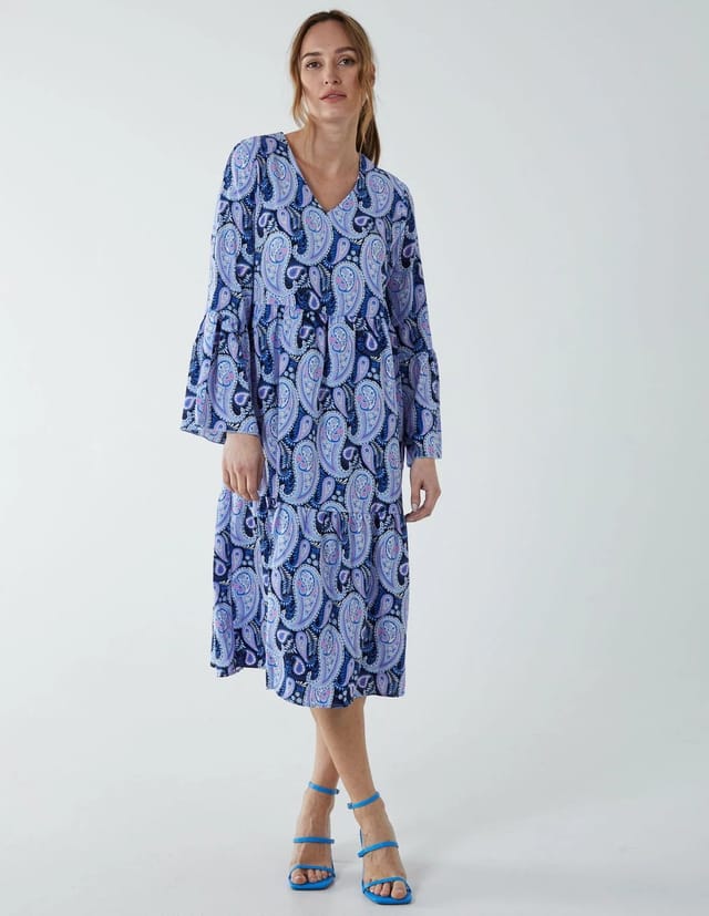 Blue Vanilla Paisley V Neck Midi Dress - 2