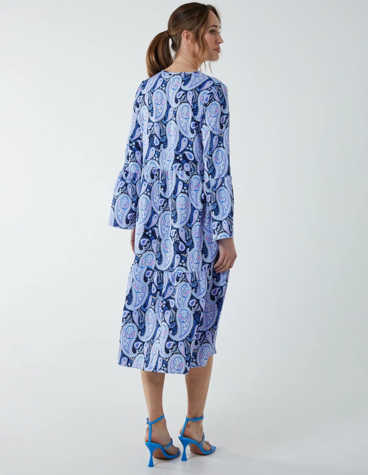Blue Vanilla Paisley V Neck Midi Dress - 4