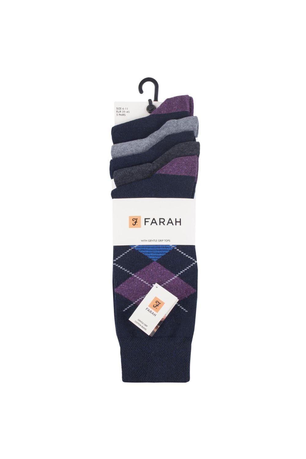 Farah FARAH Men's 5 Pack Argyle Patterned Cotton Dress Socks in Navy - 2