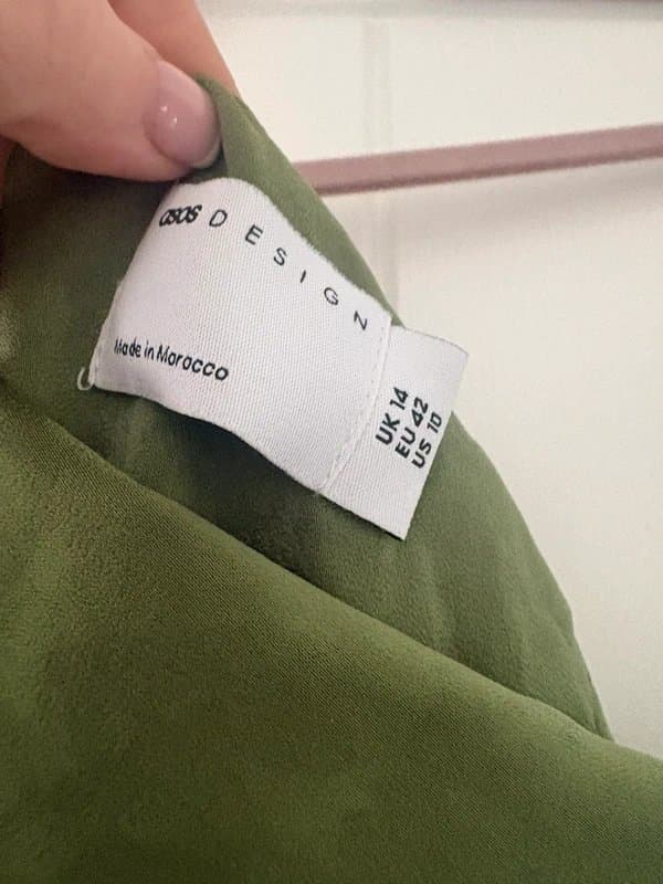 ASOS Design ASOS design One-Shoulder Satin Midi Dress – Olive Green (UK 14)