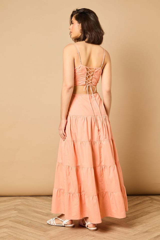 Oasis Oasis Women's Gathered Bodice Tie Back Maxi Dress in Apricot - 3