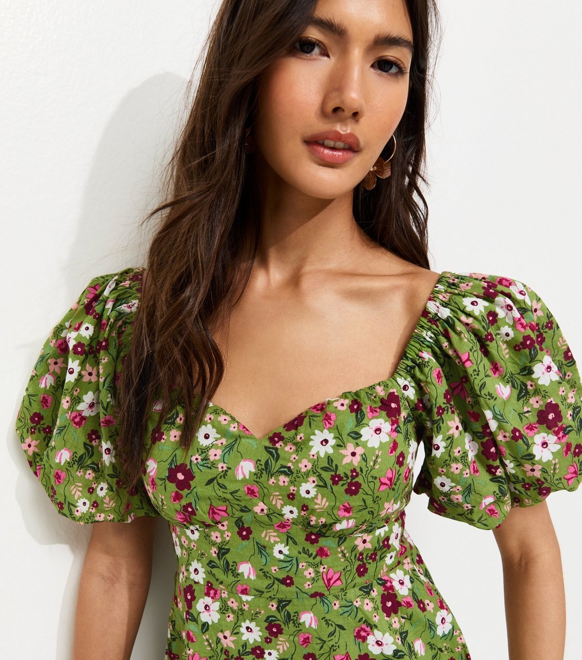 New Look Women's Green Floral Print Milkmaid Mini Dress New Look - 2