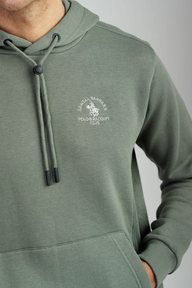 Santa Barbara Polo & Racquet Club Santa Barbara Polo & Racquet Club Men's Cotton Rich Pullover Hoodie with Drawstring & Kangaroo Pocket in Khaki - 3