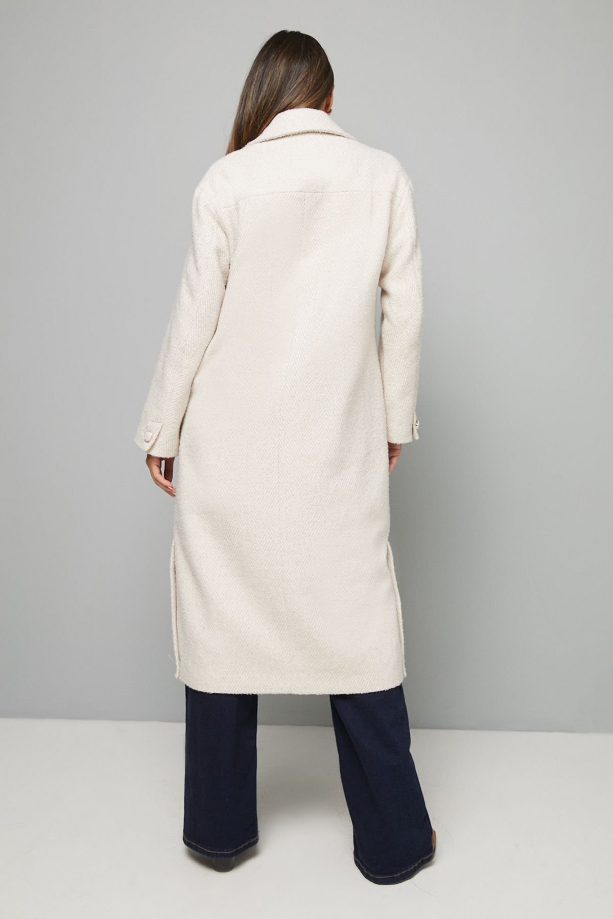 Wallis Wallis Women's Textured Single Breasted Midi Coat in Cream - 3