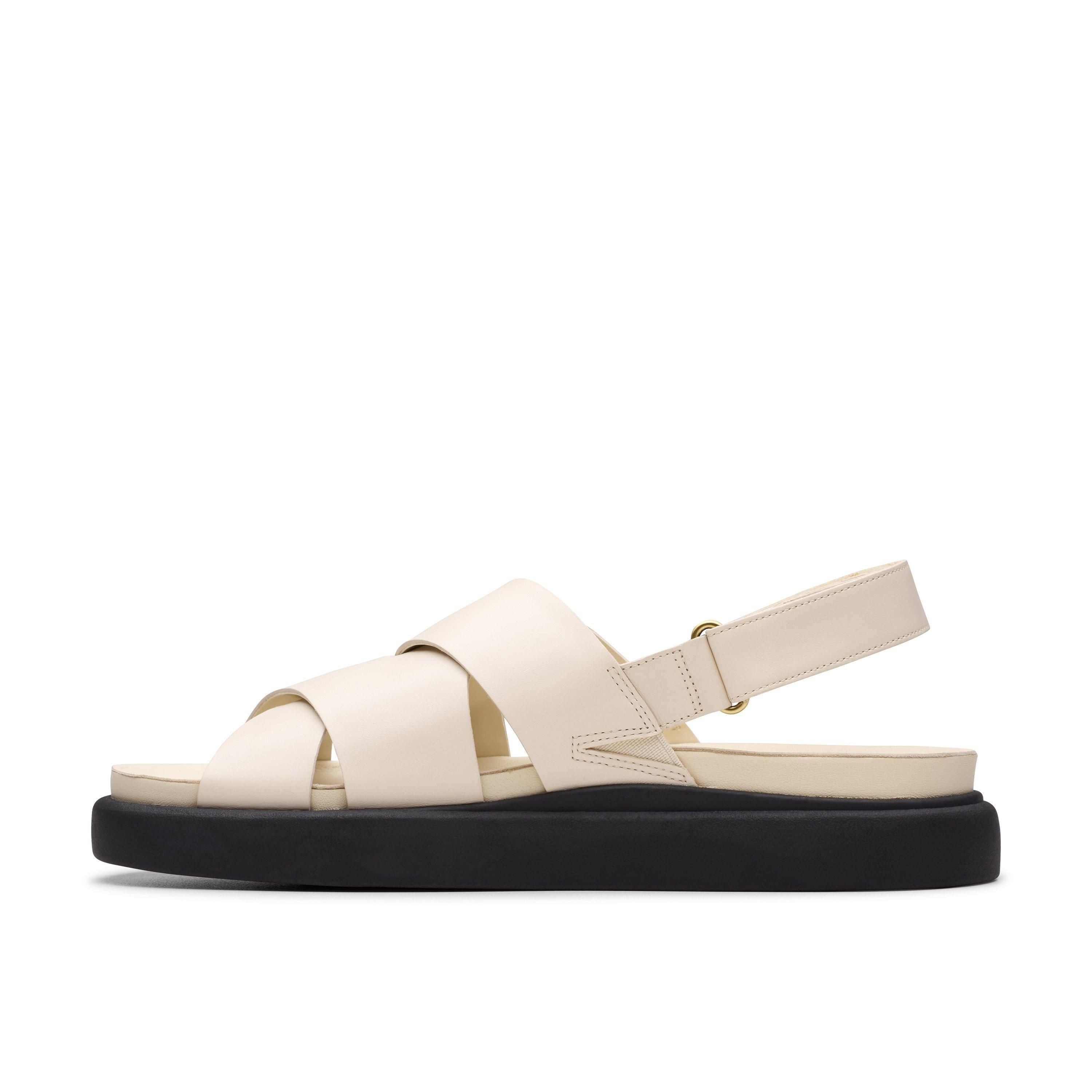 Clarks Clarks Women's Aristella Sun Cream Leather Flat Sandals in White - 2