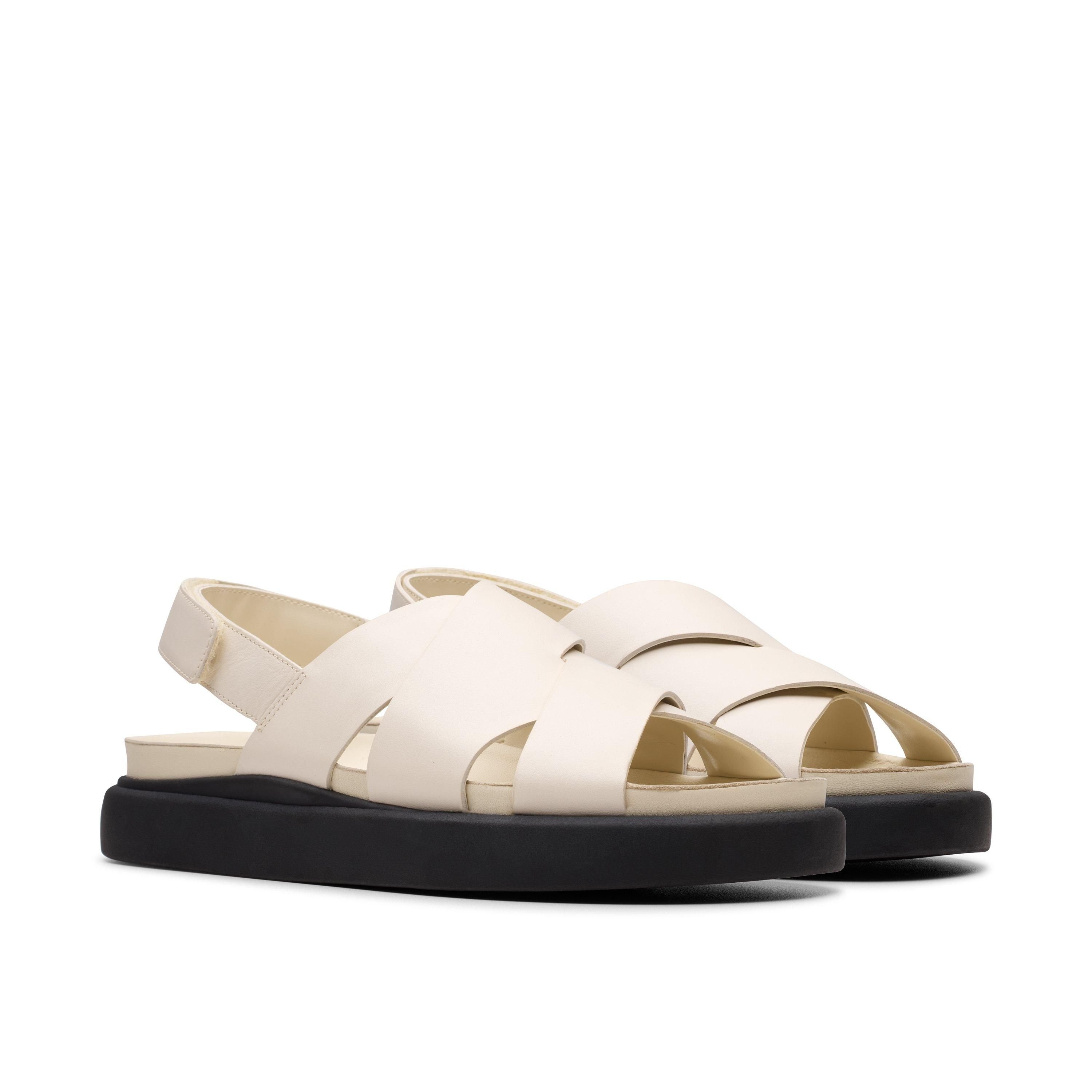 Clarks Clarks Women's Aristella Sun Cream Leather Flat Sandals in White - 4