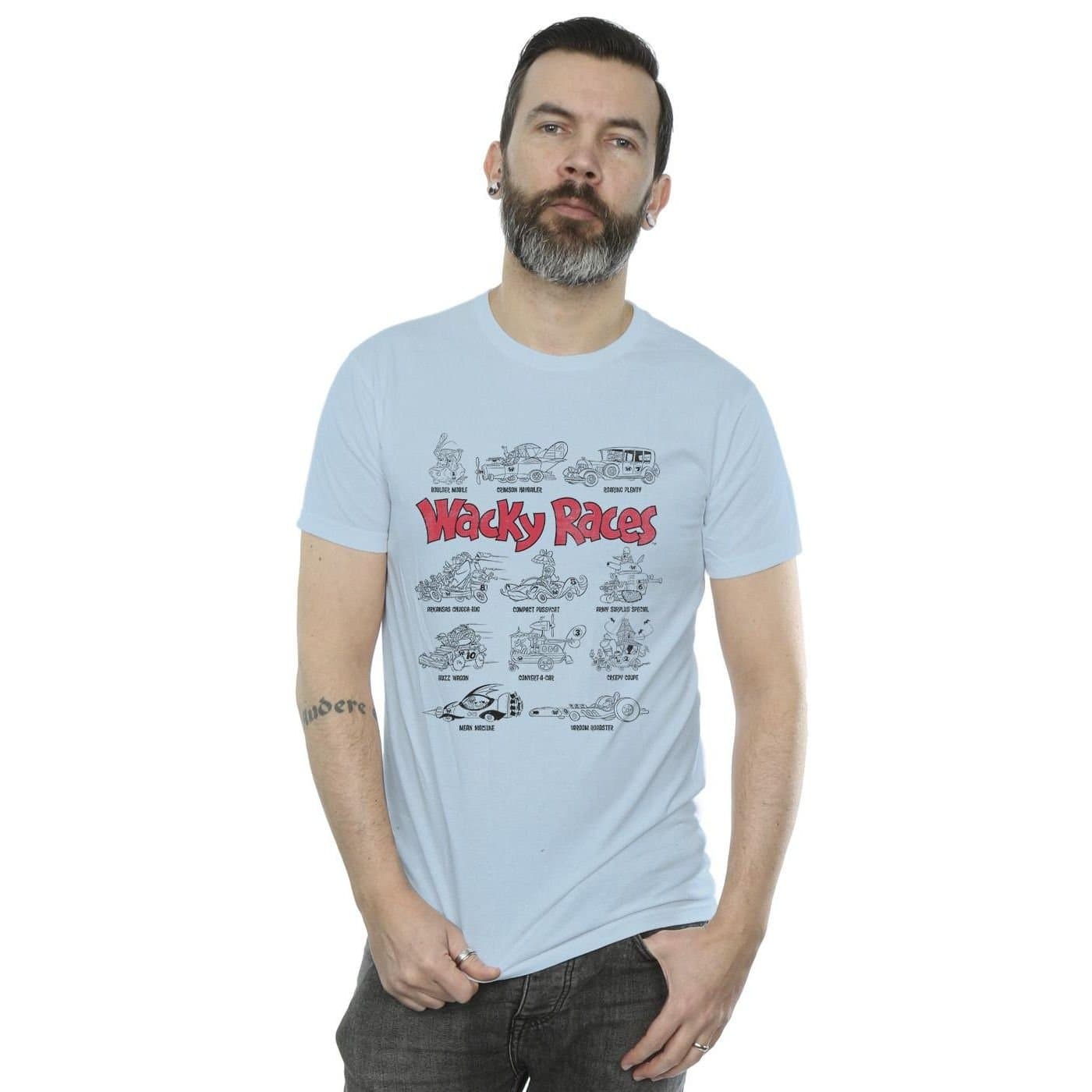 Wacky Races Wacky Races Men's Car Lineup T-Shirt in Baby Blue