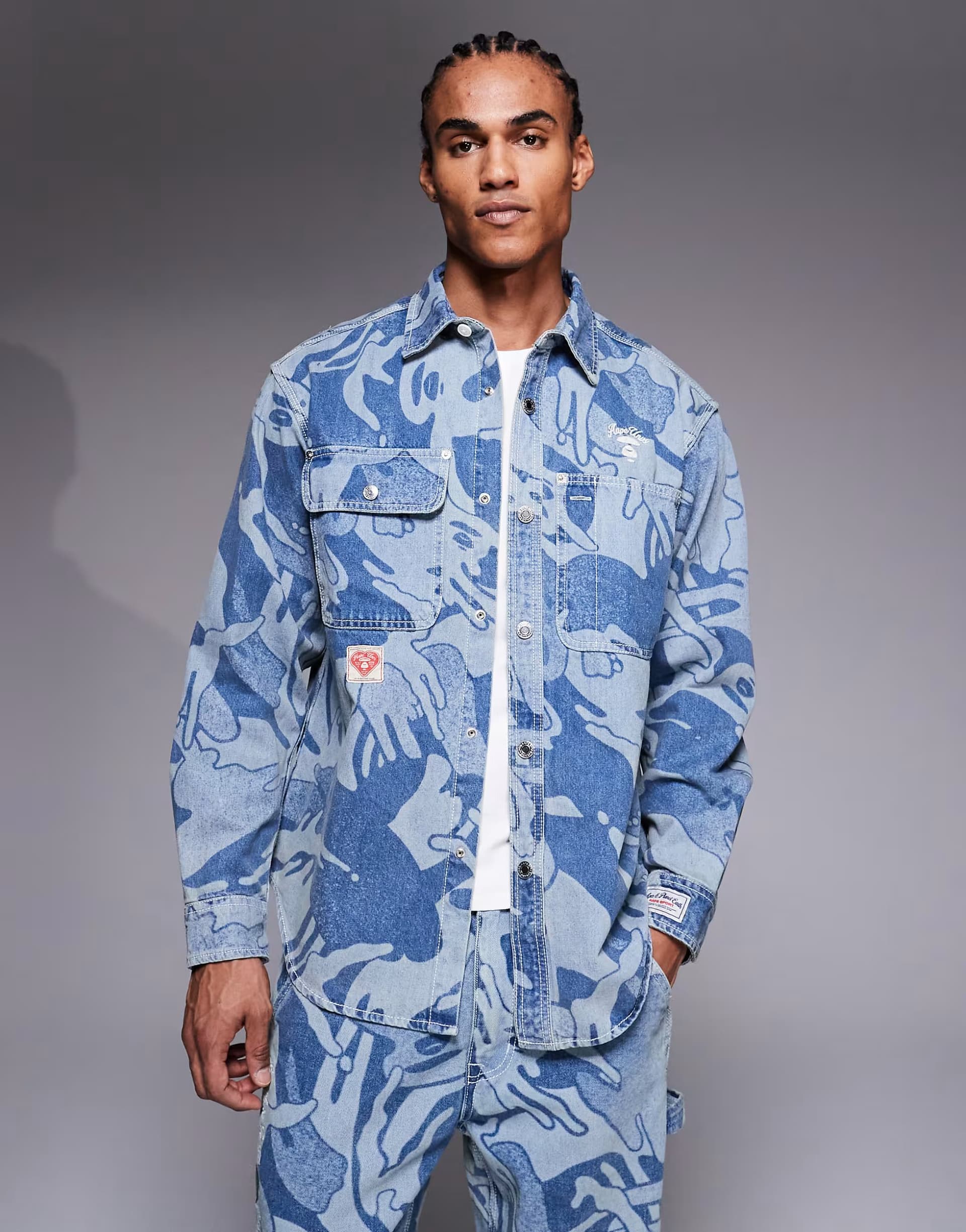 ASOS Aape by A Bathing Ape long sleeve denim shirt co-ord in blue camo