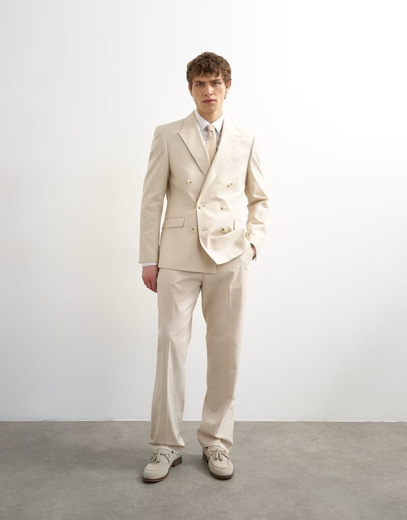ASOS Topman straight fit linen blend trousers in stone - 1