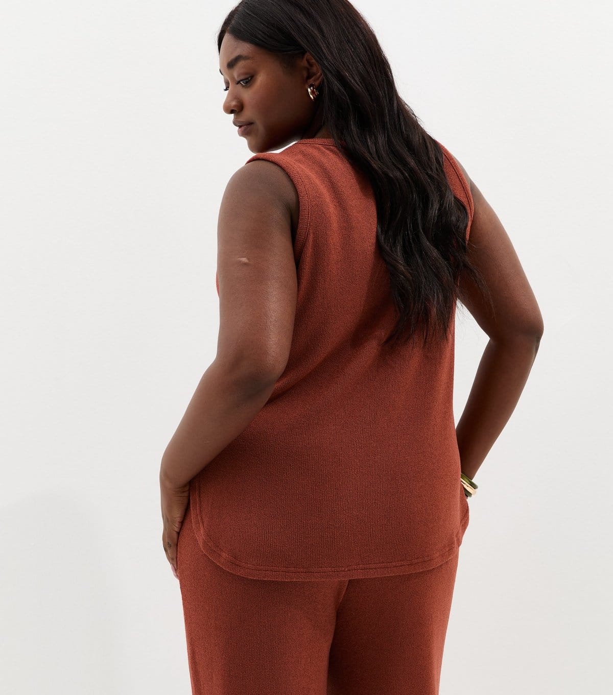 New Look Women's Plus Size Dark Red Textured Longline Vest Curves New Look - 4