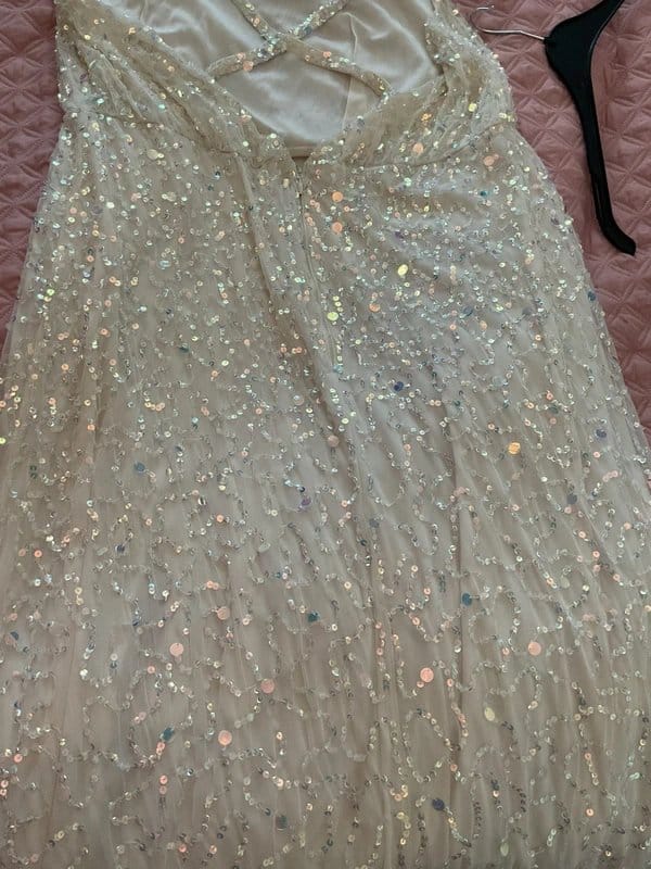 River Island Cream Sequin Long Evening Dress