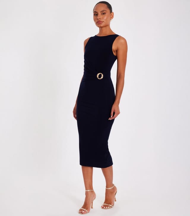 Quiz Women's Petite Navy Buckle Detail Midi Dress Quiz New Look - 2