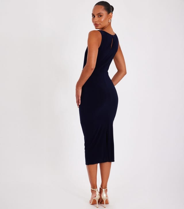 Quiz Women's Petite Navy Buckle Detail Midi Dress Quiz New Look - 3