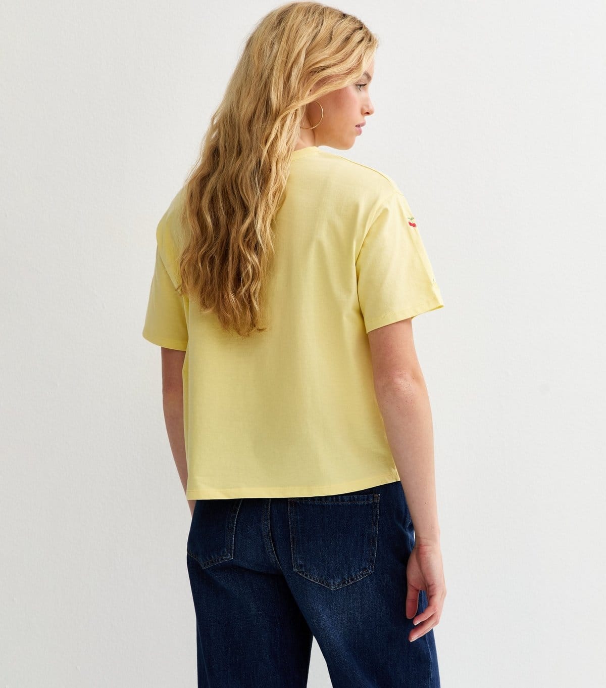 New Look Women's Yellow Cotton Boxy Embroidered Fruit T-Shirt New Look - 4