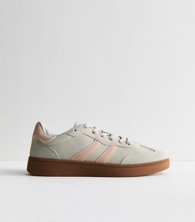 New Look Women's Grey Panelled Faux Suede Contrast Trim Trainers New Look - 3
