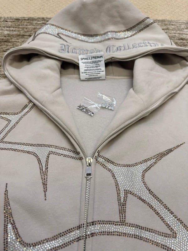 NAMED collective Named Collective Unisex Thorn Rhinestone Hoodie Zipper S/M Limited Y2K Streetwear Discontinued