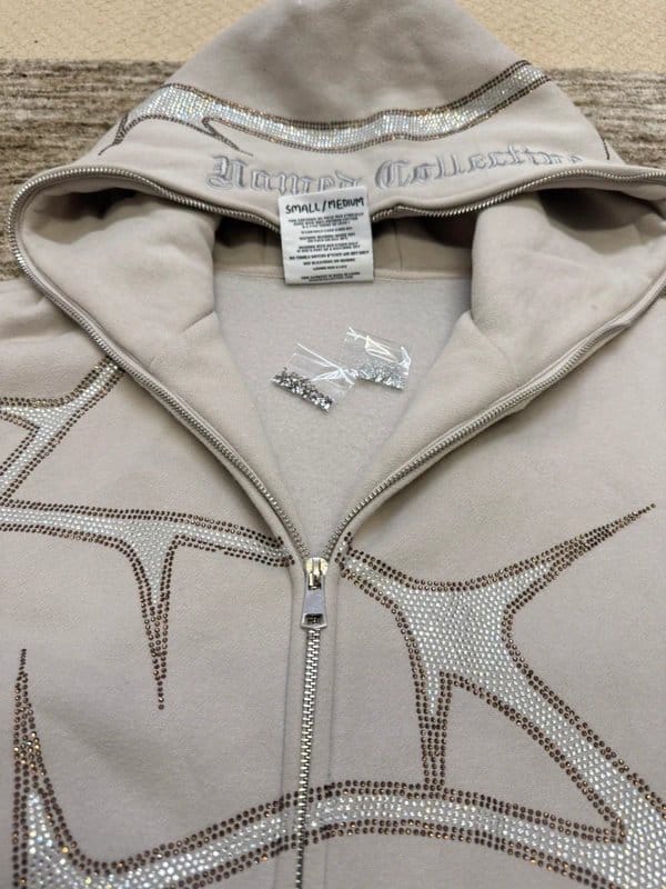 NAMED collective Named Collective Unisex Thorn Rhinestone Hoodie Zipper S/M Limited Y2K Streetwear Discontinued - 1