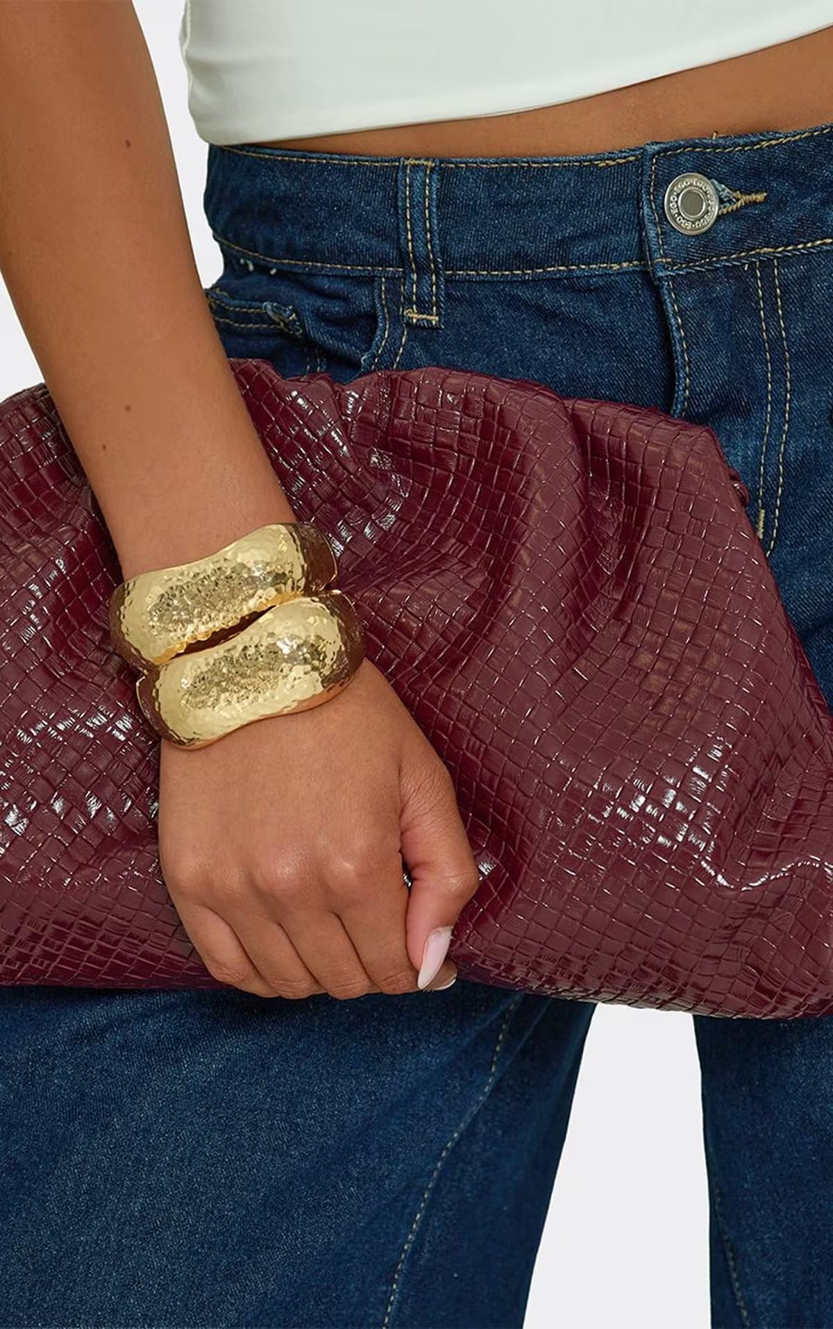 EGO Speckle Woven Detail Oversized Clutch Bag In Burgundy Faux Leather, Women's Size UK 0