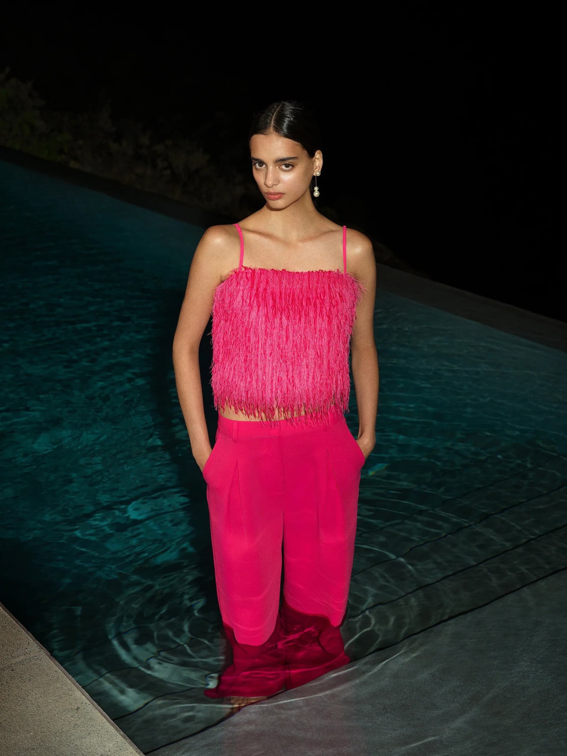 French Connection Sonia Textured Strappy Crop Top Peony Pink
