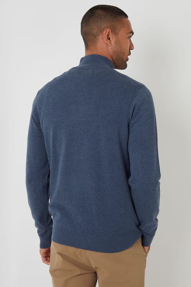Threadbare Threadbare Men's Funnel Neck Quarter Zip Knitted Jumper in Blue - 2