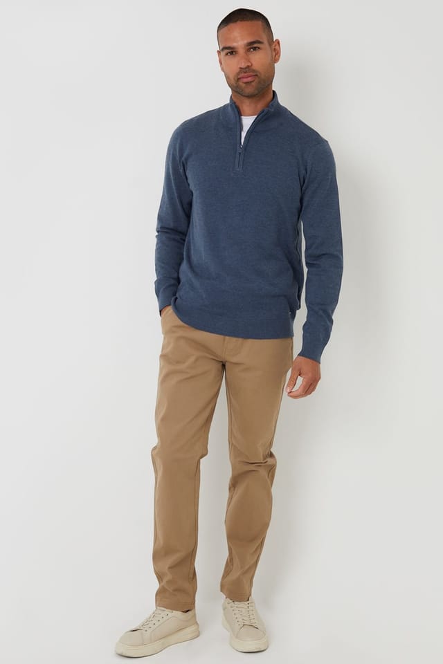 Threadbare Threadbare Men's Funnel Neck Quarter Zip Knitted Jumper in Blue - 3