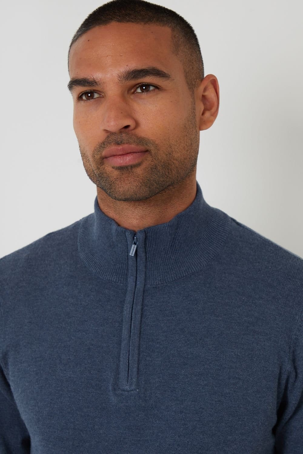 Threadbare Threadbare Men's Funnel Neck Quarter Zip Knitted Jumper in Blue - 4