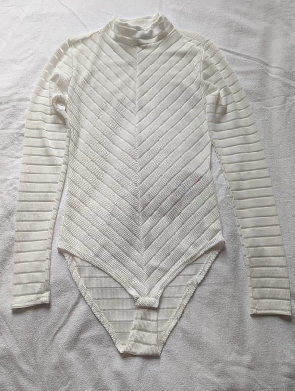 New Look New Look White Chevron Mesh Long Sleeve Bodysuit