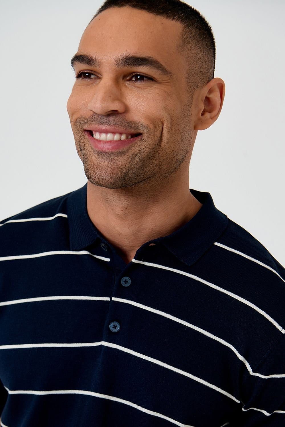 Threadbare Threadbare Men's Ribbed Stripe Knitted Polo in Navy - 4