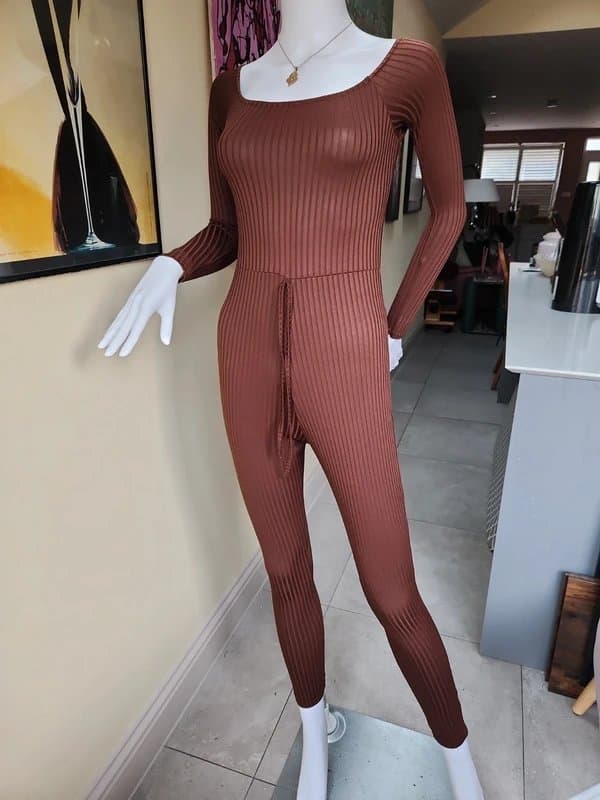 Parisian Ribbed off-the-shoulder jumpsuit
