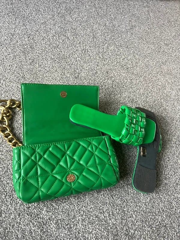 Bershka Green matching sandals and bag