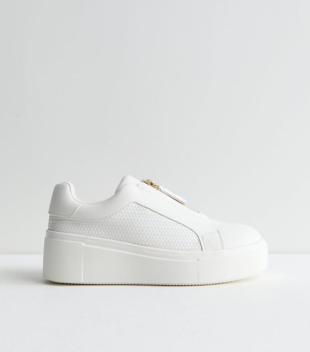 New Look Women's White Faux Leather Zip Top Wedge Trainers Vegan New Look - 3