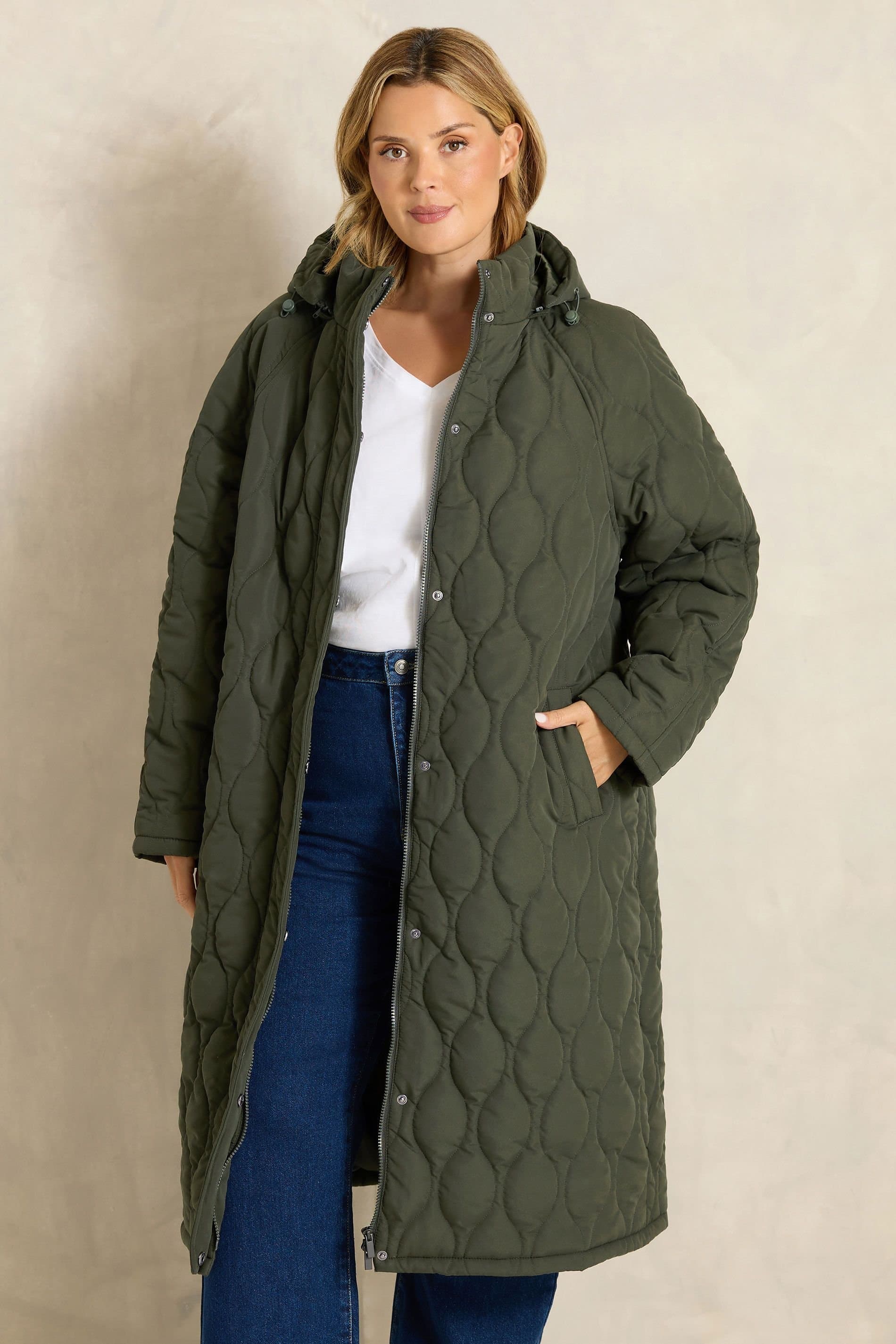 Evans Evans Women's Quilted Longline Coat in Green