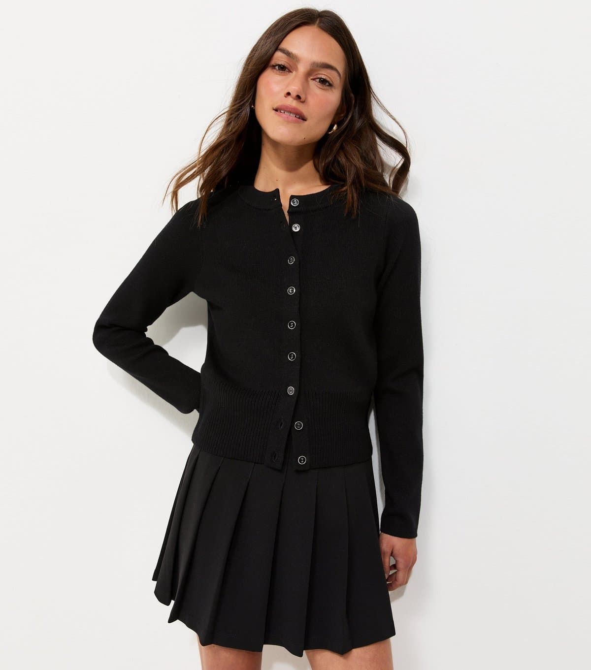 New Look Women's Petite Black Compact Knit Crew Neck Cardigan New Look