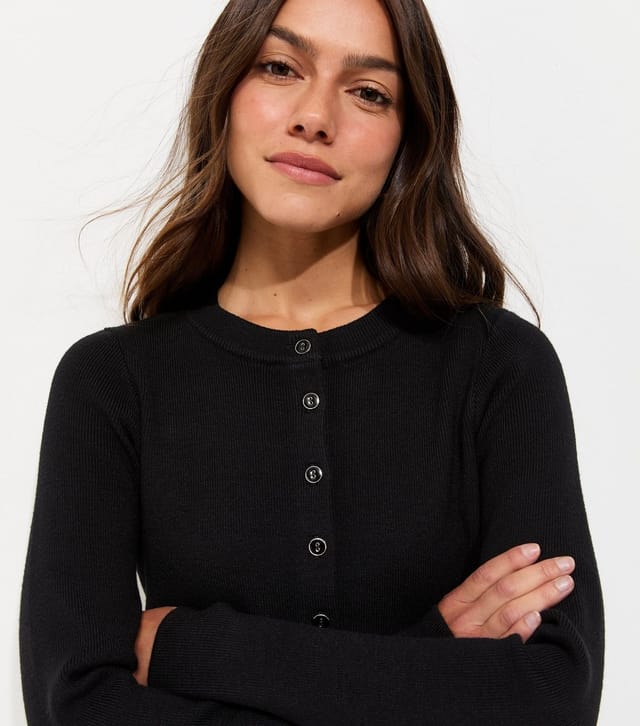 New Look Women's Petite Black Compact Knit Crew Neck Cardigan New Look - 2