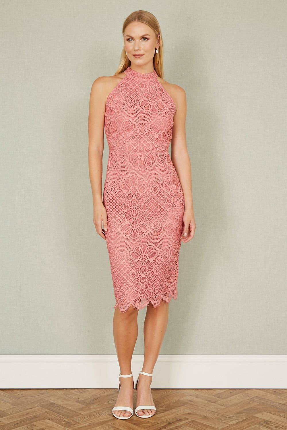 Yumi Yumi Women's Pink Lace Halter Neck Dress