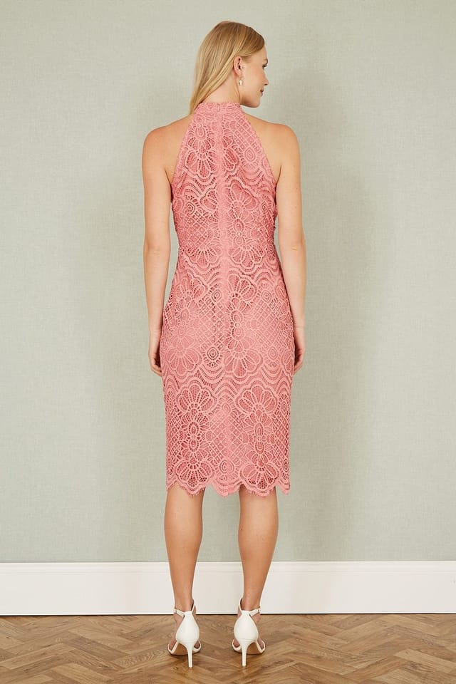 Yumi Yumi Women's Pink Lace Halter Neck Dress - 3