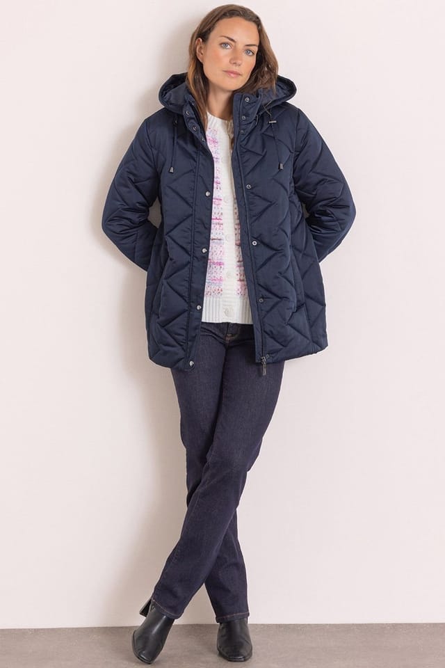 Anna Rose Anna Rose Women's Hooded Zig Zag Quilted Coat in Navy - 2