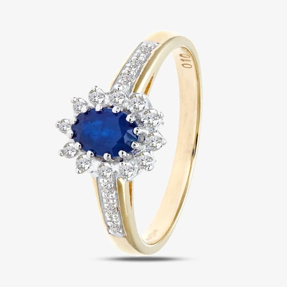 T.H.Baker T.H.Baker Women's 9ct Yellow Gold Sapphire 0.10 Ct Diamond Cluster Ring