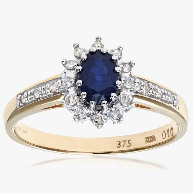 T.H.Baker T.H.Baker Women's 9ct Yellow Gold Sapphire 0.10 Ct Diamond Cluster Ring - 2