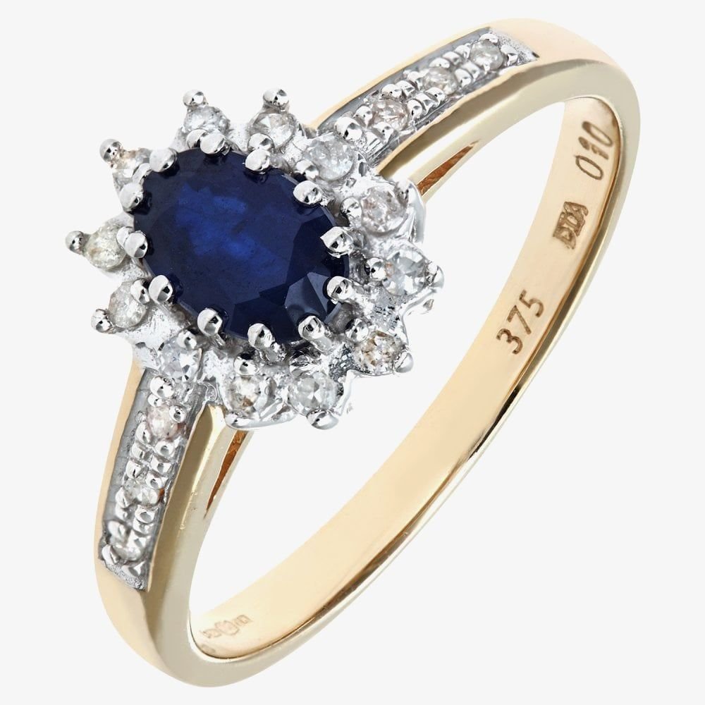 T.H.Baker T.H.Baker Women's 9ct Yellow Gold Sapphire 0.10 Ct Diamond Cluster Ring - 3