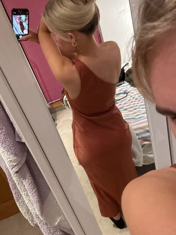 ASOS Design Beautiful silk off the shoulder evening dress