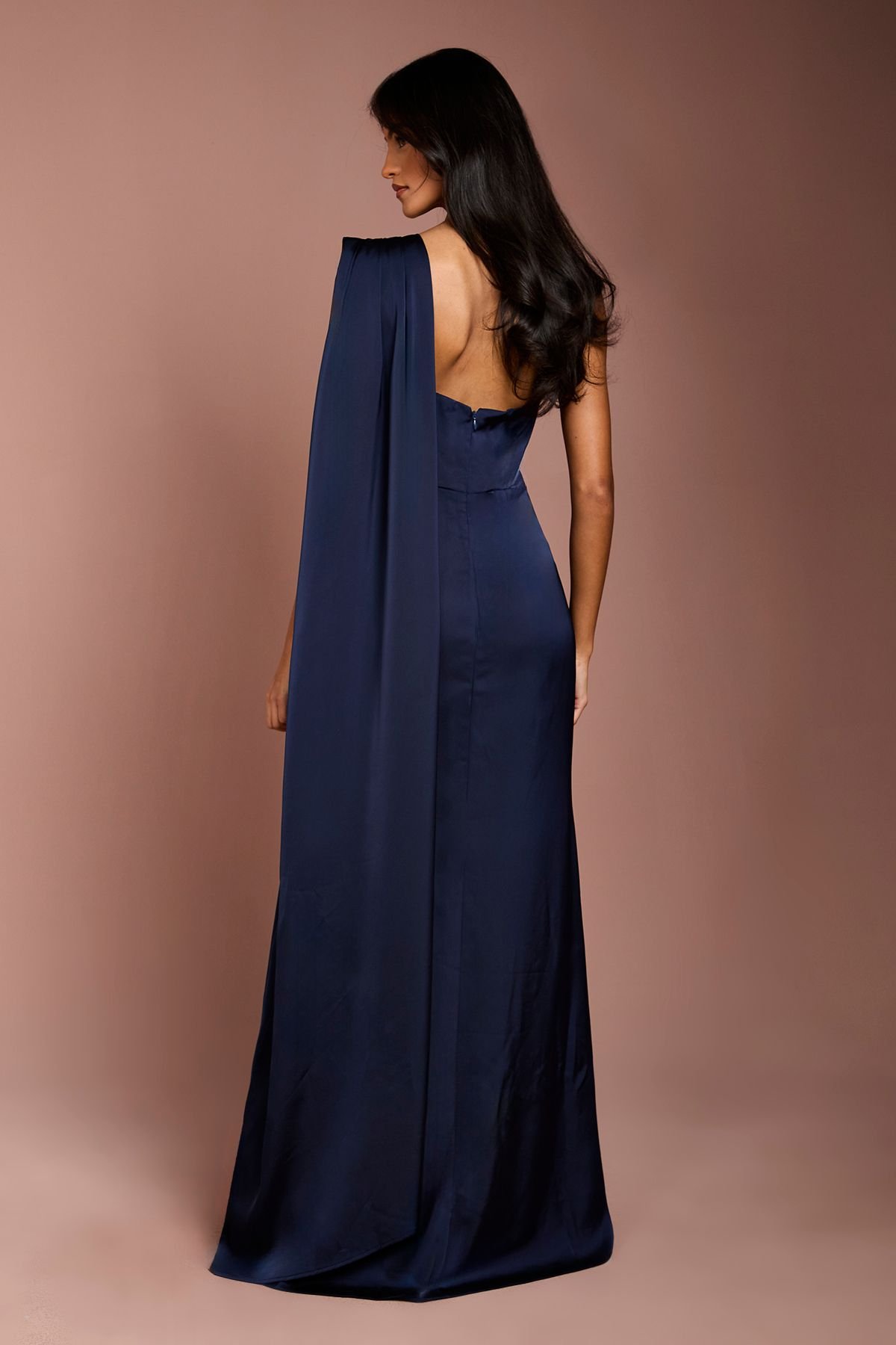 Coast Coast Women's Honoured Petite Drape One Shoulder Satin Maxi Bridesmaid Dress in Navy - 3