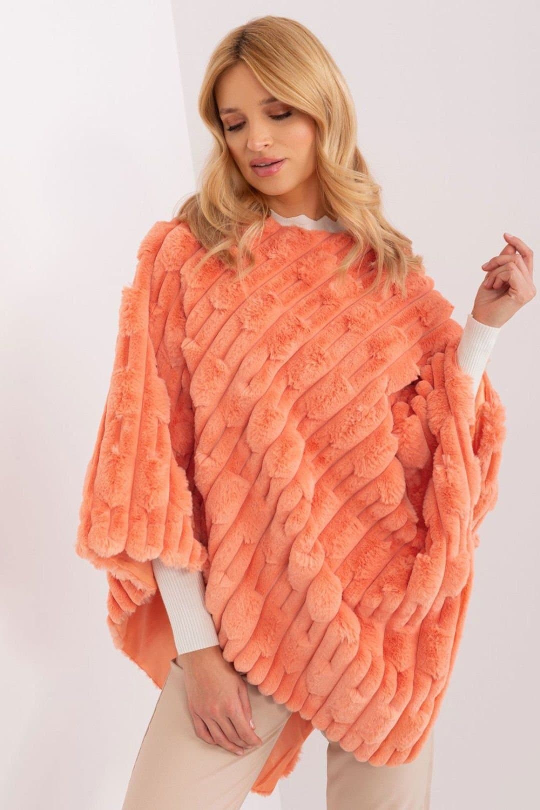 Love Lace Love Lace Women's Textured Lined Casual Polyester Poncho in Orange