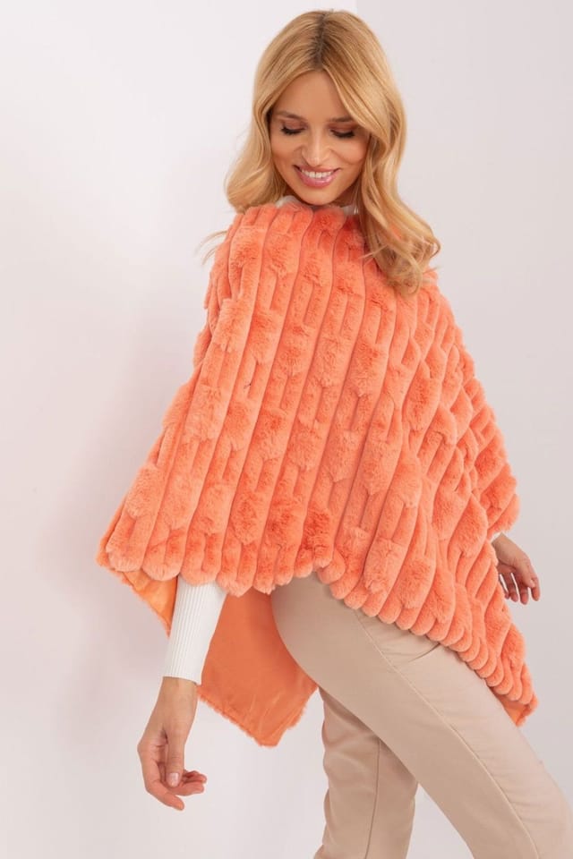 Love Lace Love Lace Women's Textured Lined Casual Polyester Poncho in Orange - 2