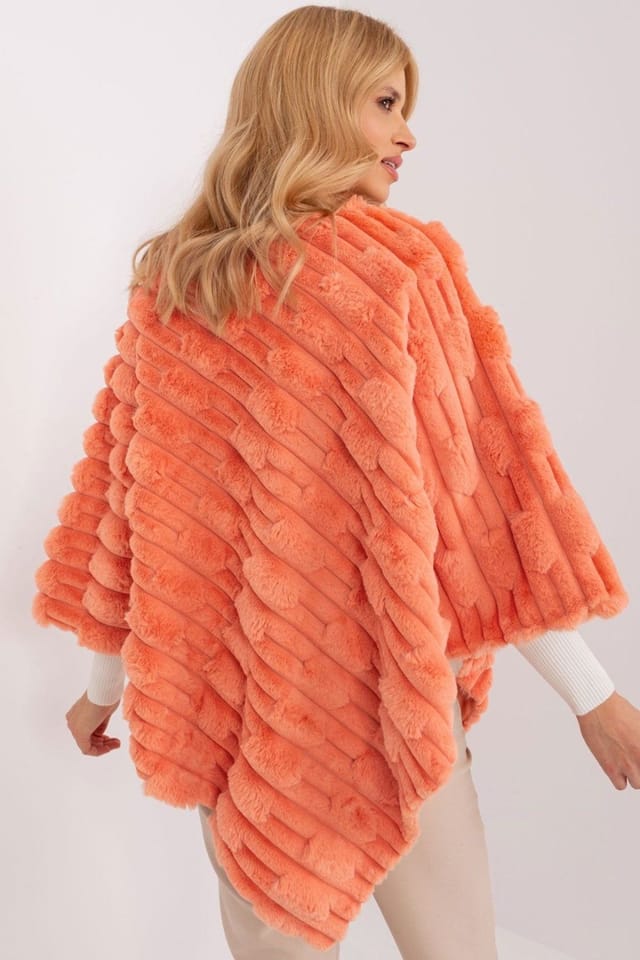 Love Lace Love Lace Women's Textured Lined Casual Polyester Poncho in Orange - 3
