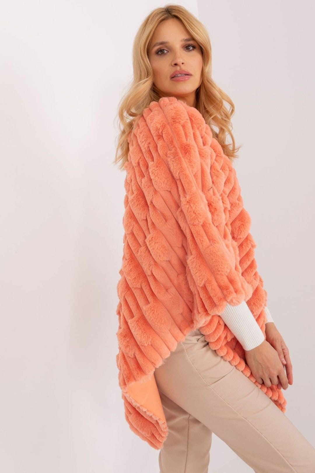 Love Lace Love Lace Women's Textured Lined Casual Polyester Poncho in Orange - 4