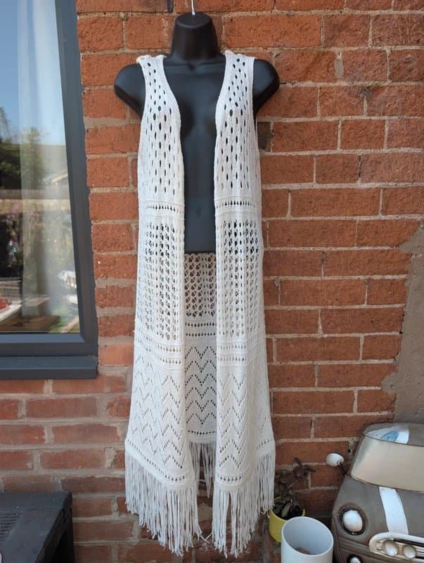 New Look Crochet long white fringe western festival waistcoat