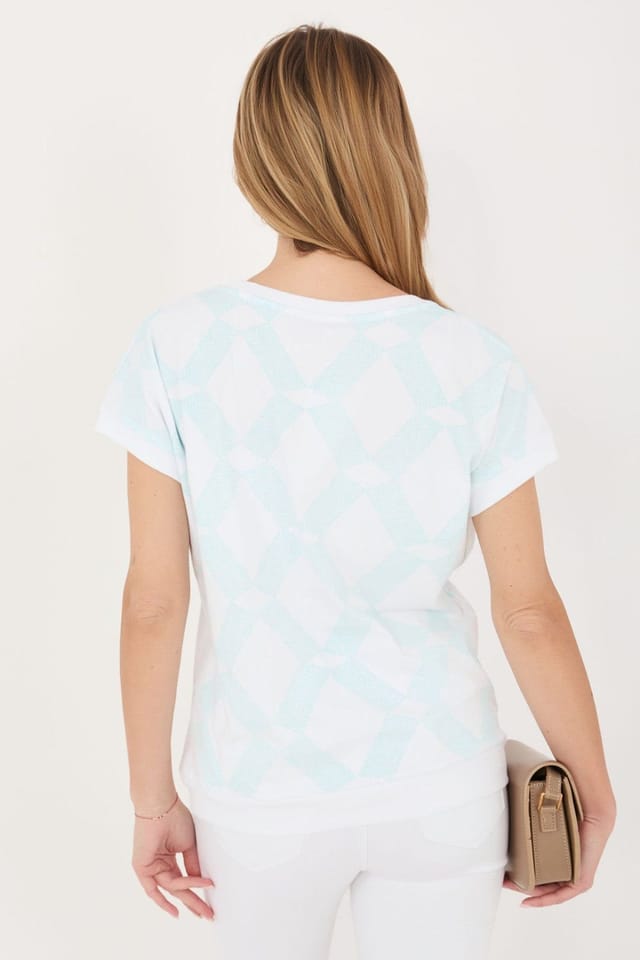 Love Lace Love Lace Women's Geometric Cotton Elastane Pullover Blouse in Mint - 3